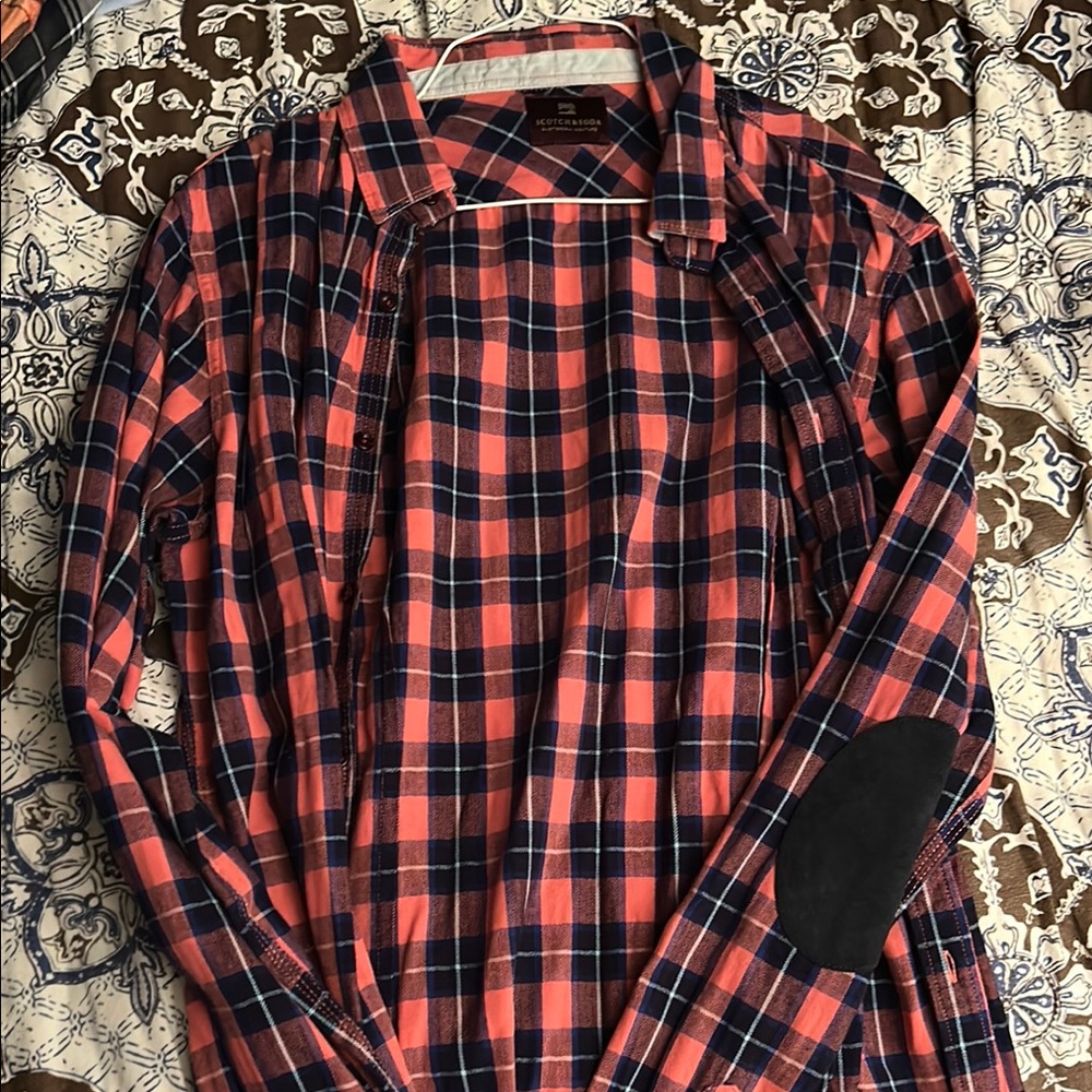 Scotch & Soda Red and Blue Casual Button Down Shirt